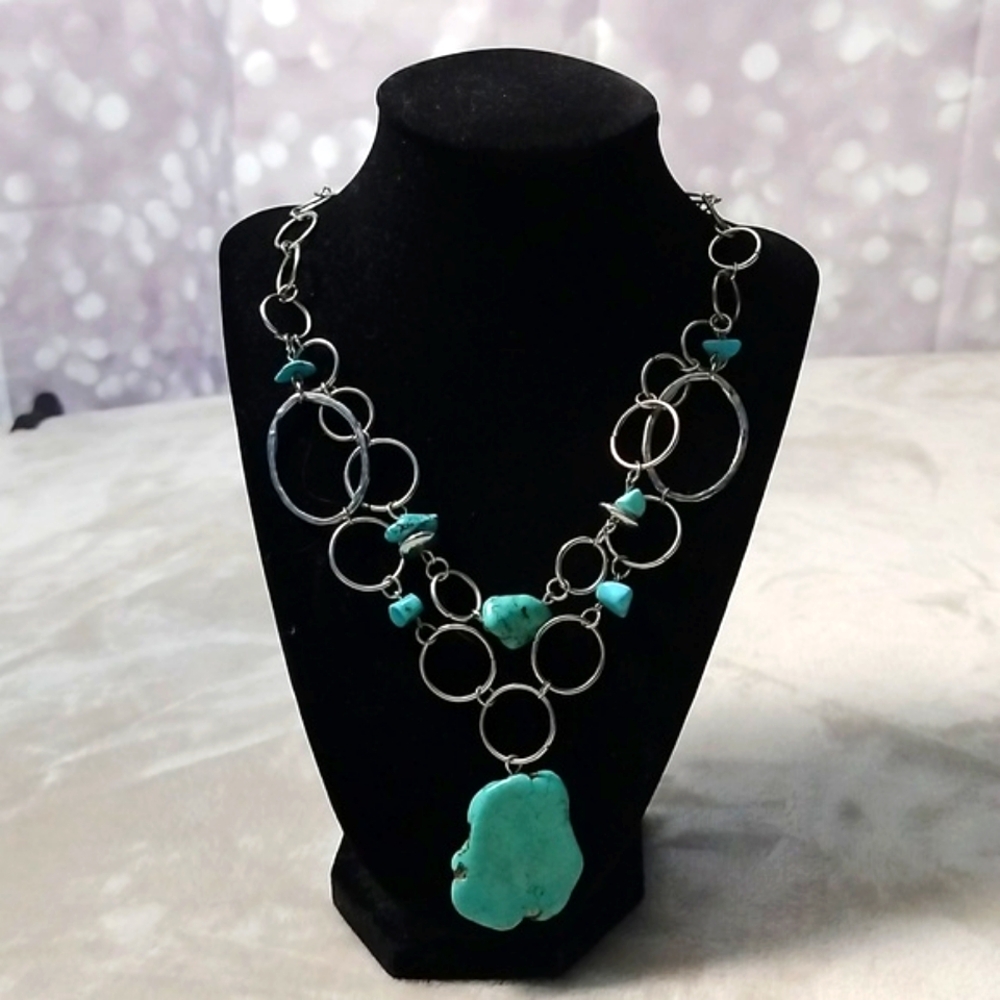Turquoise Gem Stones 925 Silver Bold Necklace